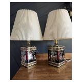 Vintage Asian-Inspired Tin Canister Lamp w/ Pleated Shade