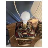Vintage Asian-Inspired Tin Canister Lamp w/ Pleated Shade
