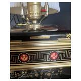 Vintage Asian-Inspired Tin Canister Lamp w/ Pleated Shade