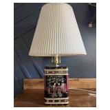 Vintage Asian-Inspired Tin Canister Lamp w/ Pleated Shade