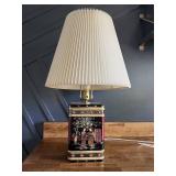 Vintage Asian-Inspired Tin Canister Lamp w/ Pleated Shade