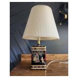Vintage Asian-Inspired Tin Canister Lamp w/ Pleated Shade
