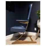 Mid-Century Modern Blue Vinyl Sled Base Lounge Chair