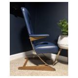 Mid-Century Modern Blue Vinyl Sled Base Lounge Chair