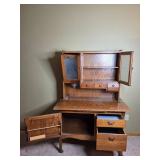 Antique Wooden Hoosier Cabinet with Glass Panel Doors