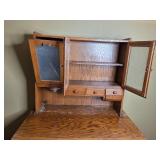Antique Wooden Hoosier Cabinet with Glass Panel Doors