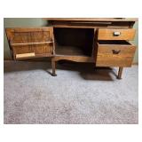 Antique Wooden Hoosier Cabinet with Glass Panel Doors