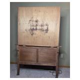 Antique Wooden Hoosier Cabinet with Glass Panel Doors