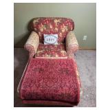 Floral Upholstered Armchair with Matching Ottoman