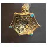 Collection of Decorative Glass and Ceramic Items with Doily Inc Enesco Musical Eagle Playing "Born Free"