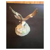 Collection of Decorative Glass and Ceramic Items with Doily Inc Enesco Musical Eagle Playing "Born Free"