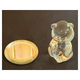 Fenton Glass Bear, Beautiful Antique Pink Glass Basket in Stand & Misc Crystal and Glass Decor Pieces