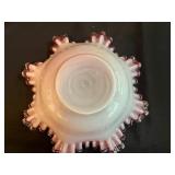 Fenton Glass Bear, Beautiful Antique Pink Glass Basket in Stand & Misc Crystal and Glass Decor Pieces