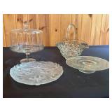 Vintage Crystal Glassware Set with Pedestal Covered Cake Plate (new), Basket, and Plates