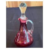 VTG Fenton Cranberry Glass 7" Ruffle-Top CRUET w/ Stopper & Assorted Decorative Glass Items