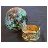 VTG Fenton Cranberry Glass 7" Ruffle-Top CRUET w/ Stopper & Assorted Decorative Glass Items