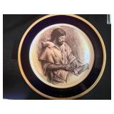 Fenton Cranberry Opalescent Hobnail Cruet & VTG Collection of Decorative Plates and Figurines Including Frances Hook Numbered Plate and Willow Tree "Courage"