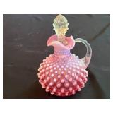 Fenton Cranberry Opalescent Hobnail Cruet & VTG Collection of Decorative Plates and Figurines Including Frances Hook Numbered Plate and Willow Tree "Courage"