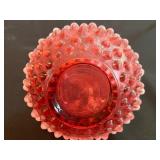 Fenton Cranberry Opalescent Hobnail Cruet & VTG Collection of Decorative Plates and Figurines Including Frances Hook Numbered Plate and Willow Tree "Courage"