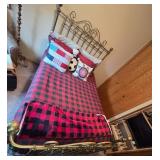 Brass Tone Full Bed Frame with Mattress and Bedding Set