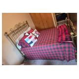 Brass Tone Full Bed Frame with Mattress and Bedding Set