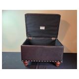 Brown Leather Storage Ottoman with Tufted Top