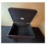Brown Leather Storage Ottoman with Tufted Top