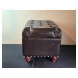 Brown Leather Storage Ottoman with Tufted Top