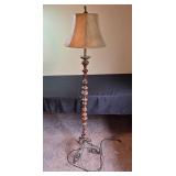 Vintage Wooden Floor Lamp with Brass Tone Accents