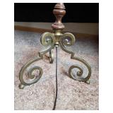 Vintage Wooden Floor Lamp with Brass Tone Accents
