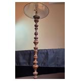 Vintage Wooden Floor Lamp with Brass Tone Accents