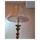 Vintage Wooden Floor Lamp with Brass Tone Accents