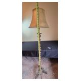 Vintage Wooden Floor Lamp with Brass Tone Accents
