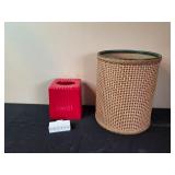 Assorted Home Decor Collection with Table, Wastebasket, and Shelf