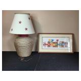 Rope Table Lamp and Framed Cross-Stitch Artwork Set
