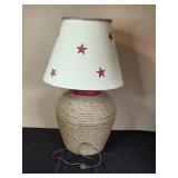 Rope Table Lamp and Framed Cross-Stitch Artwork Set