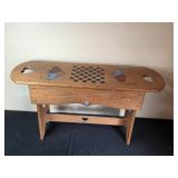 Wooden Bench with Checkerboard Design and Heart Cutouts