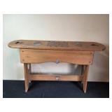 Wooden Bench with Checkerboard Design and Heart Cutouts