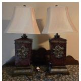 Pair of Ornate Table Lamps with Beige Shades