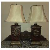 Pair of Ornate Table Lamps with Beige Shades
