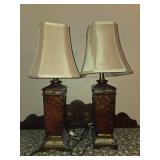 Pair of Ornate Table Lamps with Beige Shades