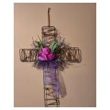 Handcrafted Wicker Wall Cross with Floral Accent