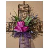 Handcrafted Wicker Wall Cross with Floral Accent