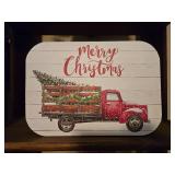 Red and White Striped Holiday Metal Storage Tin with Christmas Lid