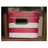 Red and White Striped Holiday Metal Storage Tin with Christmas Lid