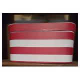 Red and White Striped Holiday Metal Storage Tin with Christmas Lid