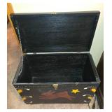 Hand-Painted Folk Art Storage Chest with Rabbit Design
