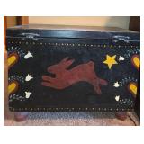 Hand-Painted Folk Art Storage Chest with Rabbit Design