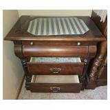 Antique Wooden Two-Drawer Nightstand with Brass Tone Accents