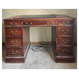 Vintage Wooden Desk with Multiple Drawers & Chair